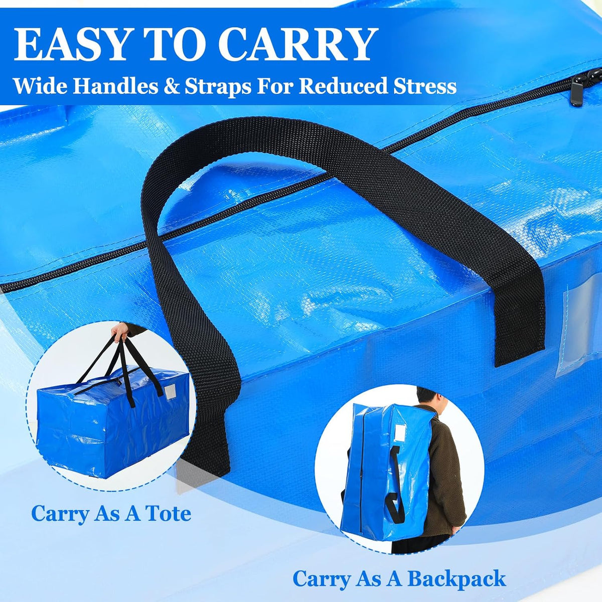 4 Pcs 24 Gallon Large Moving Bags with Zipper and Handles Foldable Storage Duffle Bags Heavy Duty