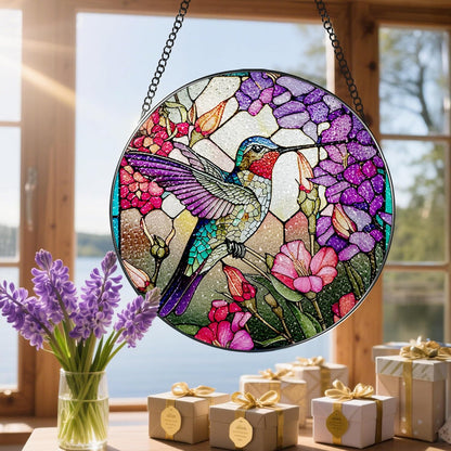 8 Inch Stained Glass Suncatcher Ornament, DOUHASU Hummingbird Sun Catchers Indoor Window, Stained
