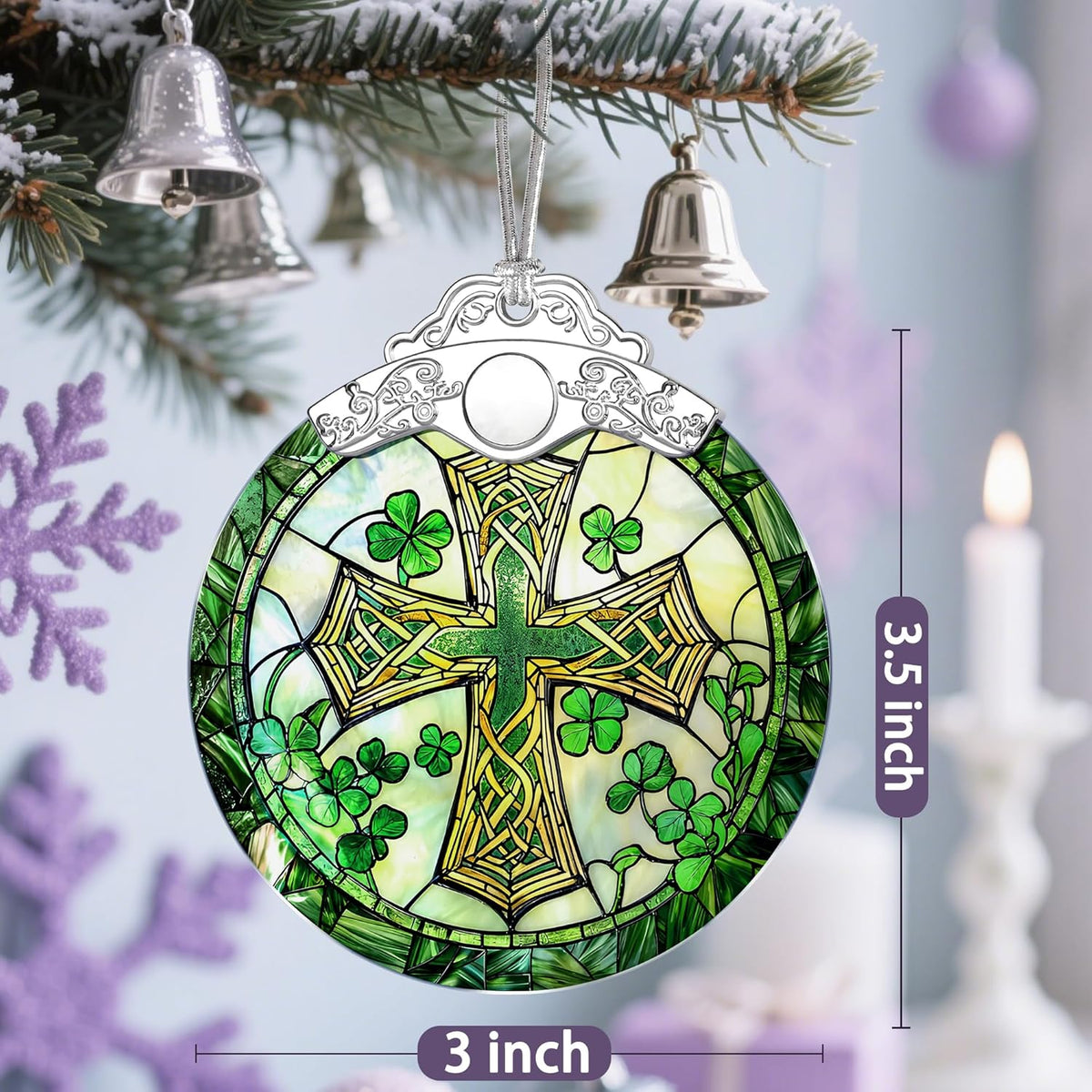 Stained Glass Cross Ornament, Christmas Ornaments, Christmas Decorations for Tree, Holiday