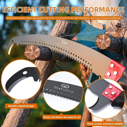 27FT Manual Pole Saw, Tree Branch Trimmer with 8-Section Fiberglass Handle, Sharp Steel Blade