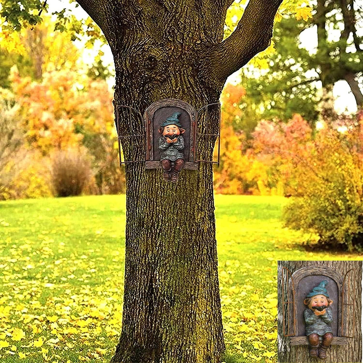 Whimsical Fairy Garden Gnome Statue, Tree Faces Decor Outdoor -5.9 Inch, Funny Garden Tree
