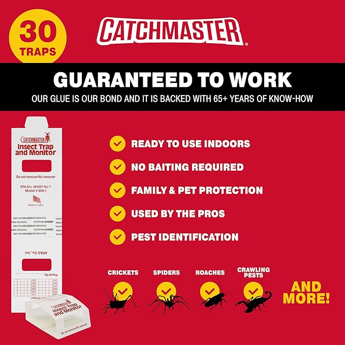 Catchmaster Spider & Insect Glue Traps 30-Pk (10 Sheets), Adhesive Cockroach Killer Glue Boards