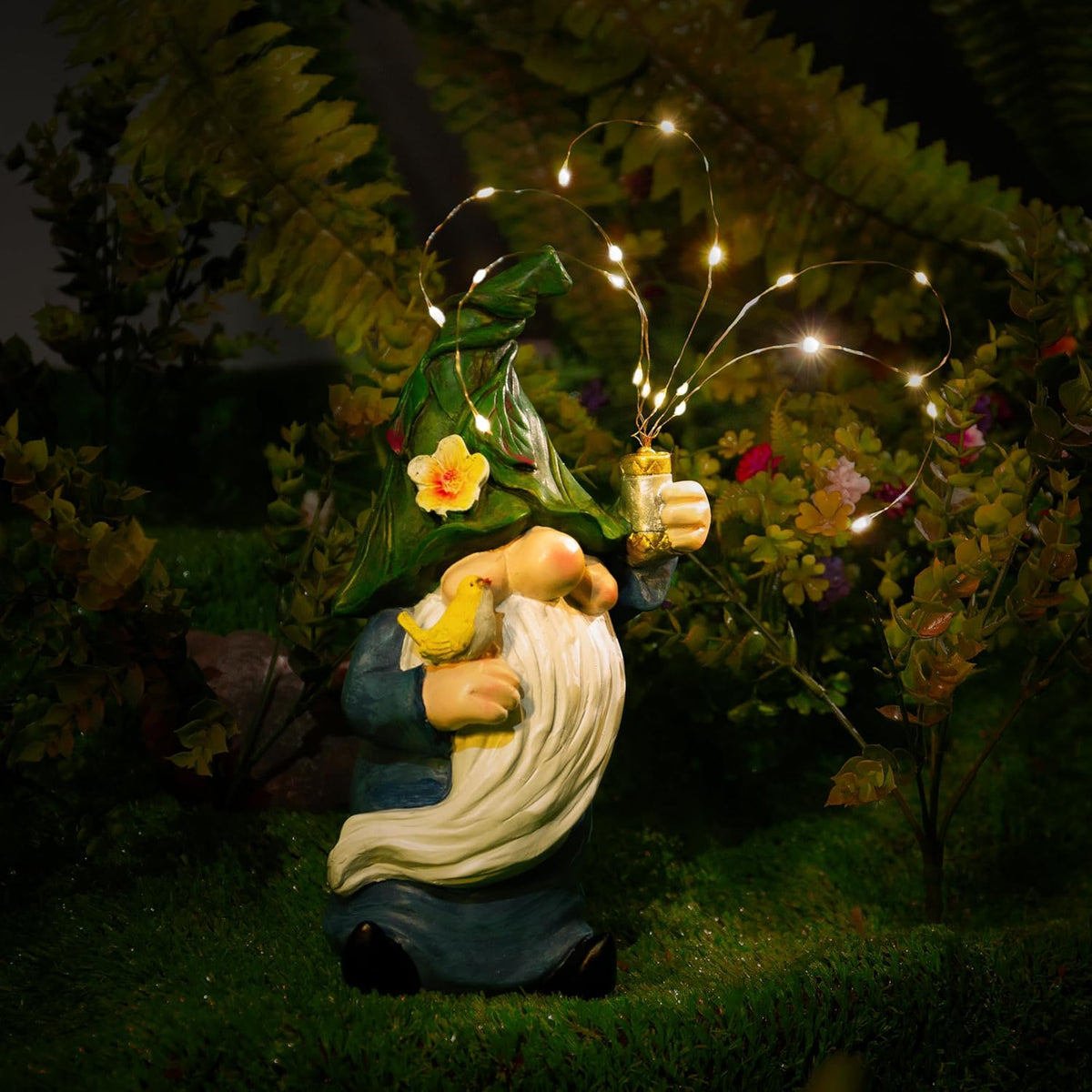 Malister Gnomes Garden Statue with Firework Solar Light, Outdoor Decor for Outside, Gnome Art