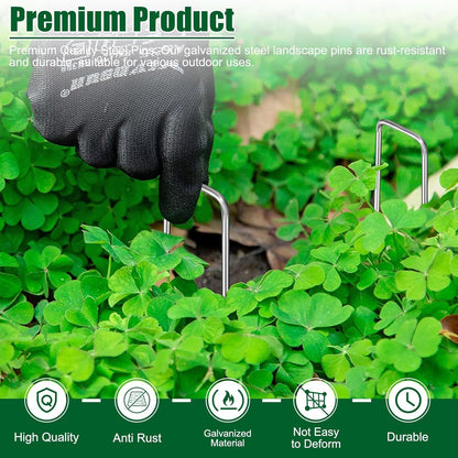 10 Inch 11 Gauge Galvanized Landscape Staples Stakes for Decoration, 25/100/200pcs Garden Metal