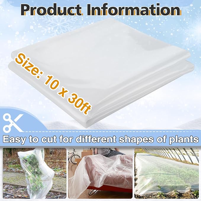 Alphatool Greenhouse Cover Plastic Sheeting - 10 x 30 ft Plant Covers Freeze Protection, Frost
