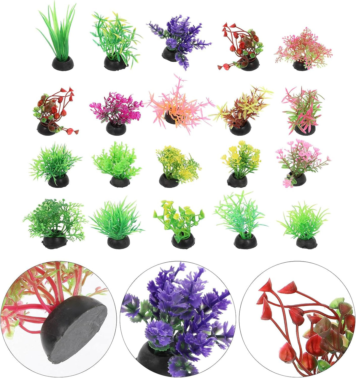20pcs Fish Tank Decorations Set Aquarium Plants, Colorful Artificial Decor - Mini Plastic Water