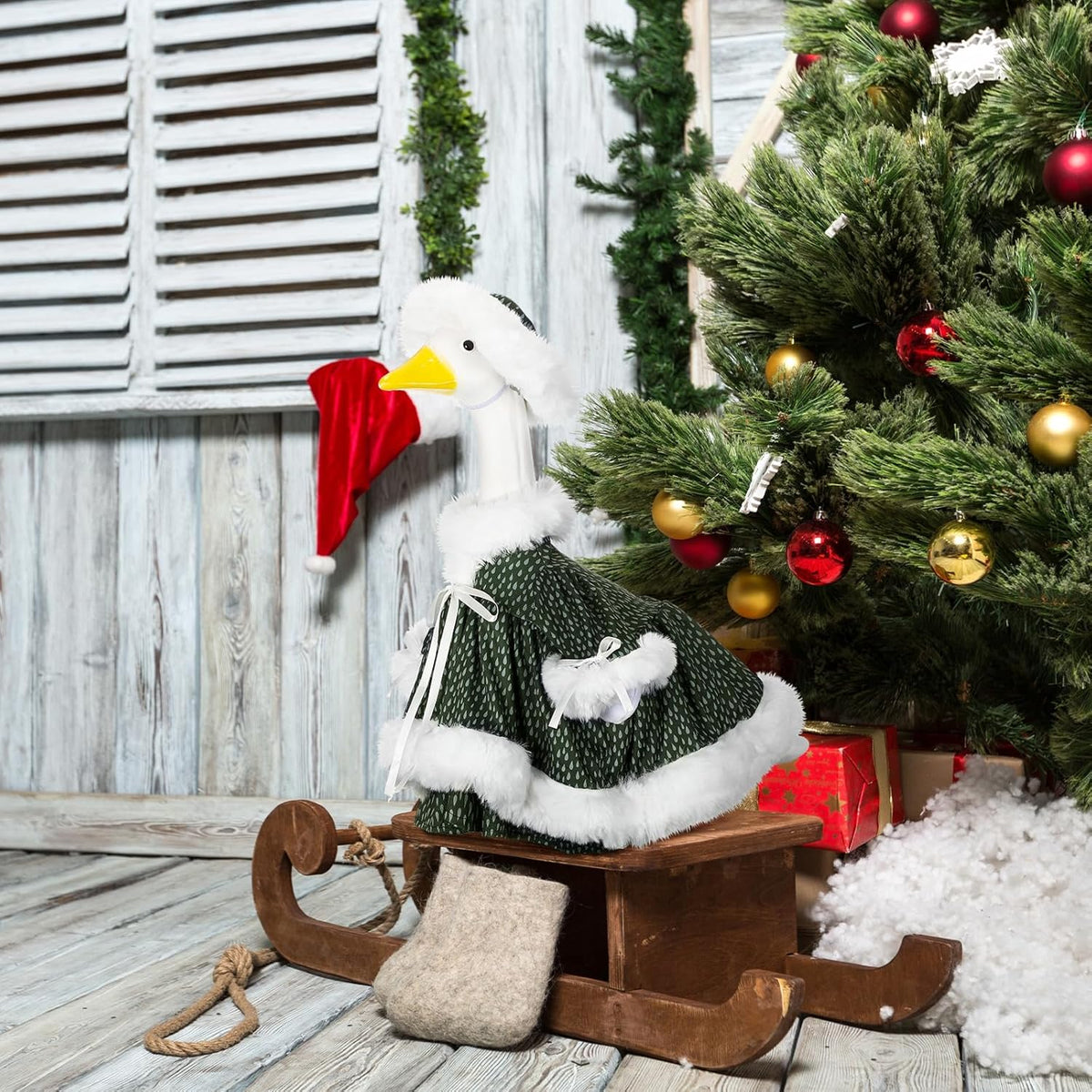 Suzile Winter Christmas Goose Outfit Dresses Clothes for 23" High Cement or Plastic Porch Goose