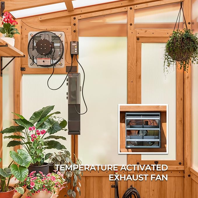 Backyard Discovery Poppy 9' x 6' Cedar Wood and Polycarbonate Walk-in Greenhouse Kit with Exhaust