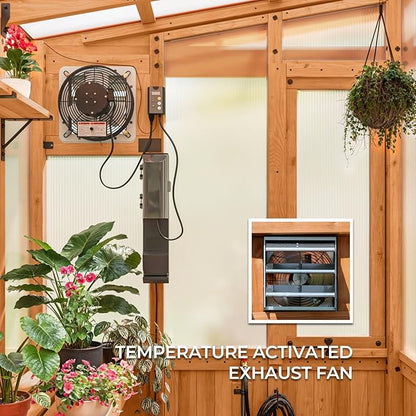 Backyard Discovery Poppy 9' x 6' Cedar Wood and Polycarbonate Walk-in Greenhouse Kit with Exhaust