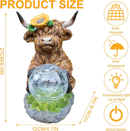 Highland Cow Outdoor Statue with Solar Transparent Ball for Garden Outside Yard Lawn Decor Highland