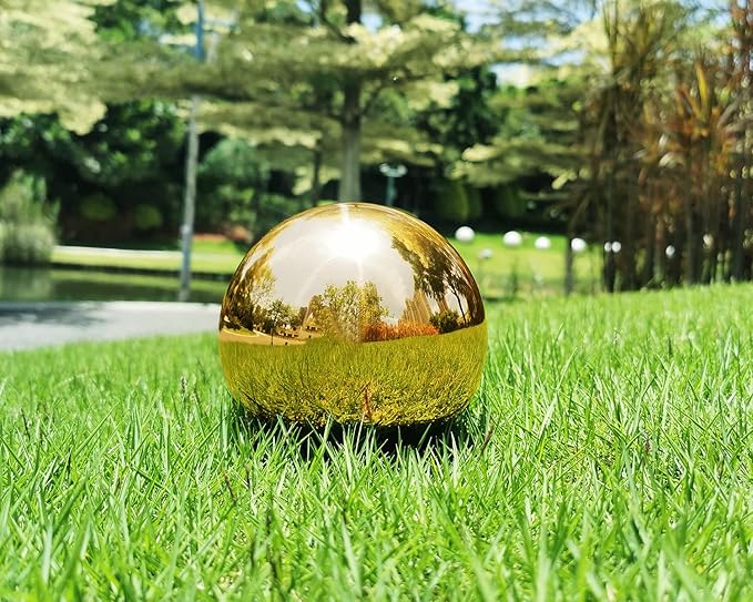 Gold Gazing Globe Mirror Ball in Stainless Steel, Shiny Hollow Sphere Sparkling Housewarming