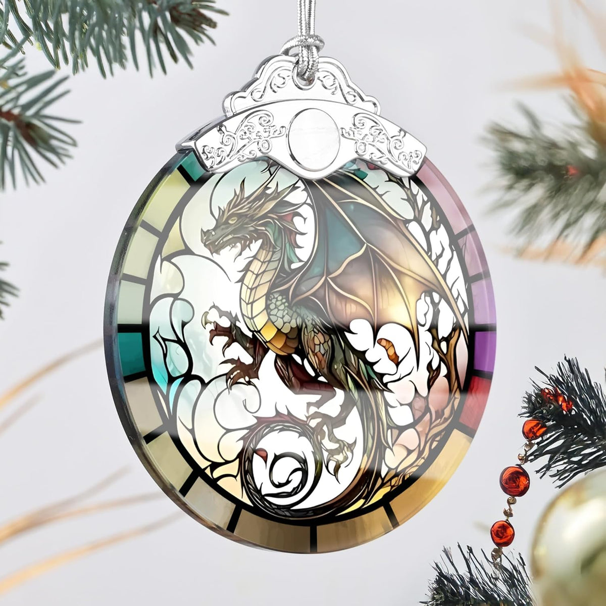 Dragon Stained Glass Ornament, Christmas Ornaments, Xmas Tree Decorations, Ornaments for Christmas