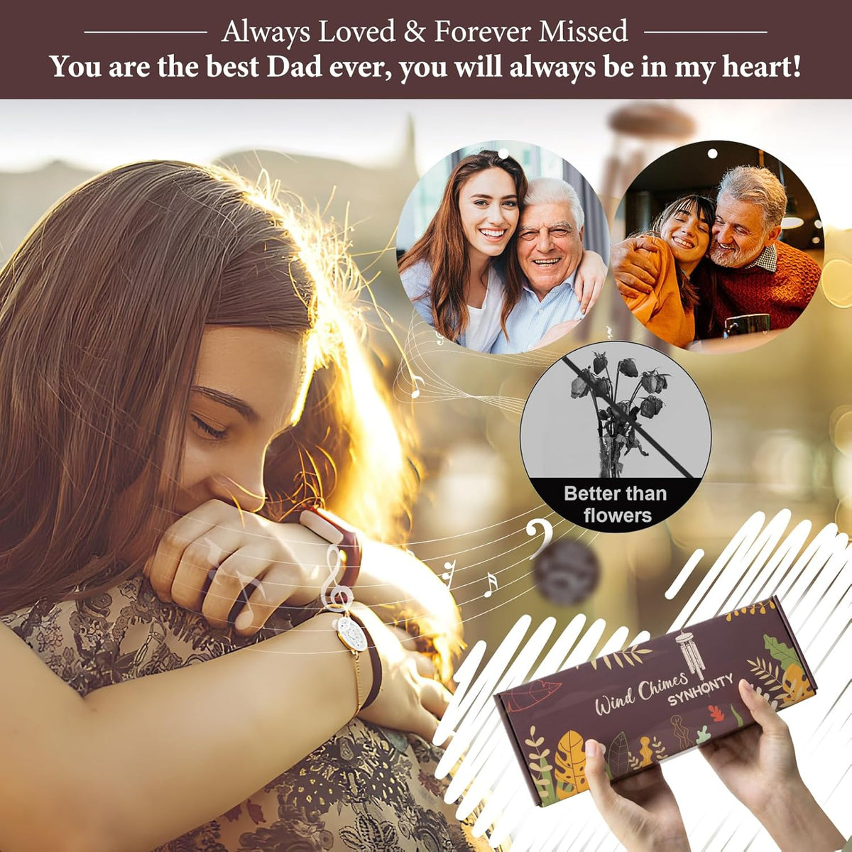 Memorial Gifts for Loss of Dad, 25'' Memorial Wind Chimes for Loss of Father, Sympathy Gifts for