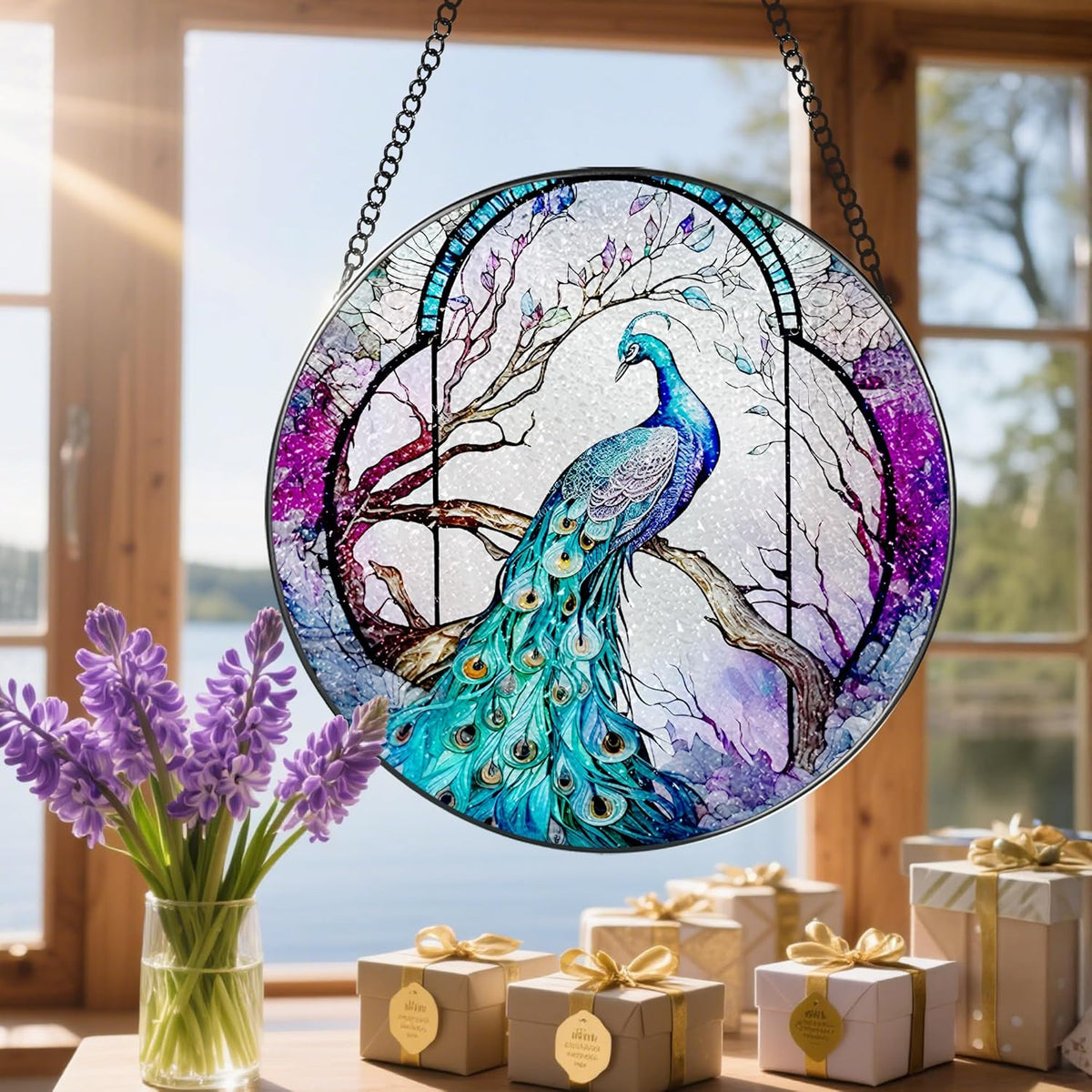 Stained Glass Window Hanging, Stained Glass Suncatcher, Peacock Sun Catcher, Window Decor, Peacock