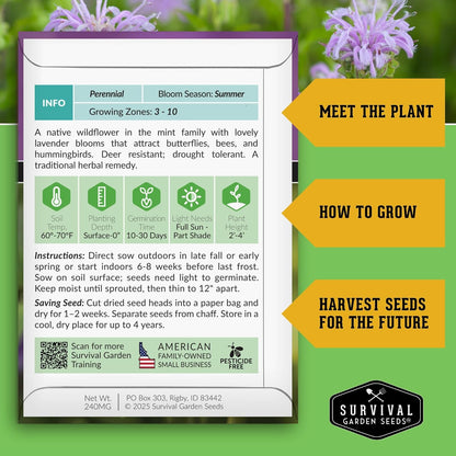 Survival Garden Seeds - Bergamot Herb (Bee Balm) Seed for Planting - 2 Packets with Instructions to