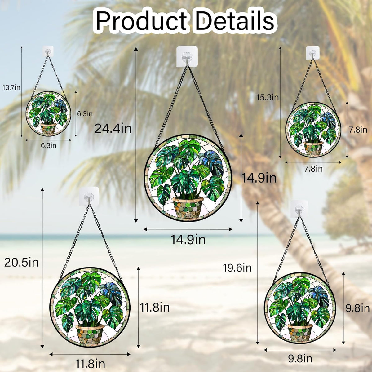 Stained Glass Window Hanging, Green Plant Monstera t Suncatcher Diamond Colorful Glass Panel Sun