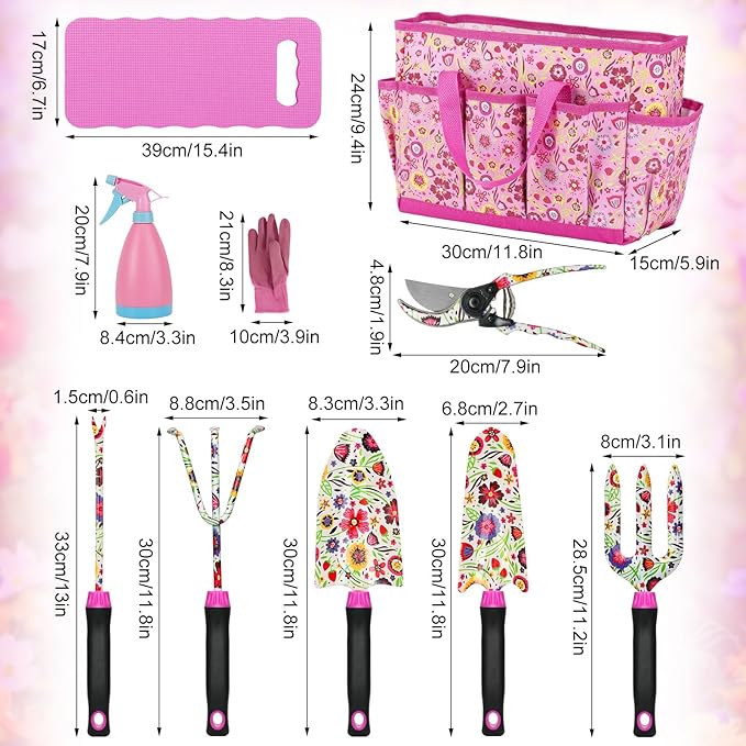 Housolution Gardening Tools Set, 10 PCS Stainless Steel Heavy-Duty with Non-slip Soft Rubber Handle