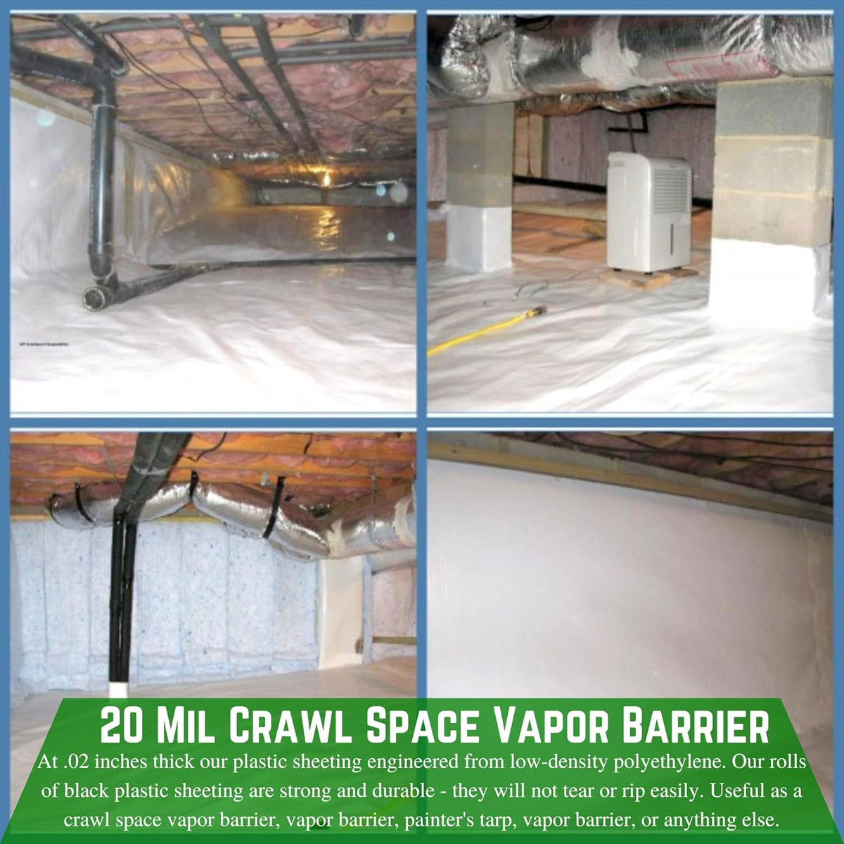 Farm Plastic Supply Crawl Space Vapor Barrier, 20 mil - Thick Plastic Sheeting, Drop Cloth Moisture