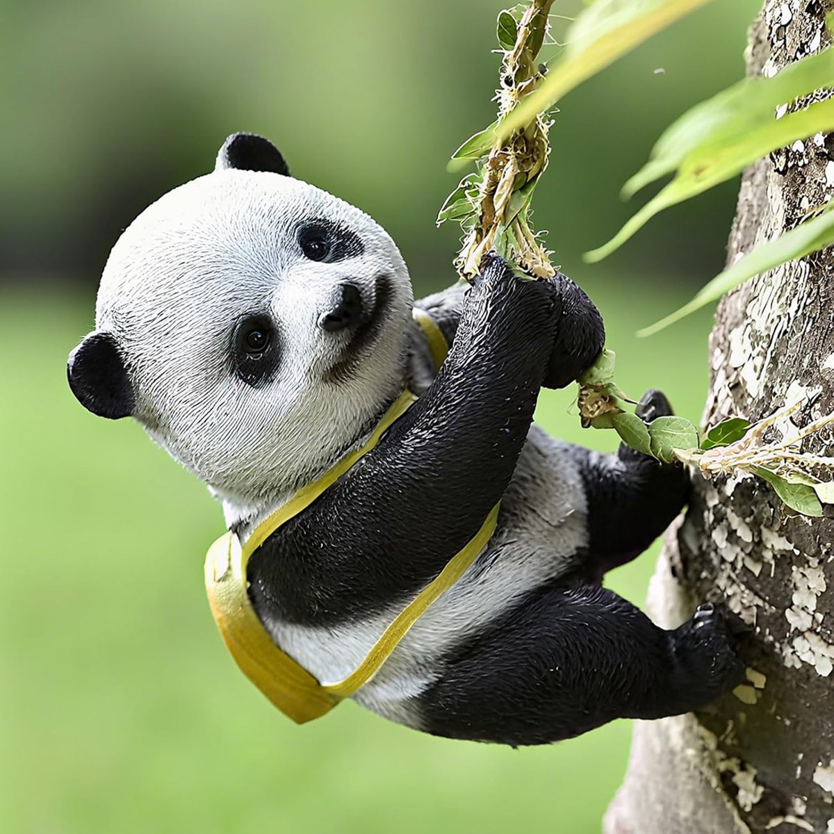 Outdoor Panda Resin Hanging - Rope Decor Statue, Animal Suspended Ornament, Ideal for Patio, Lawn &