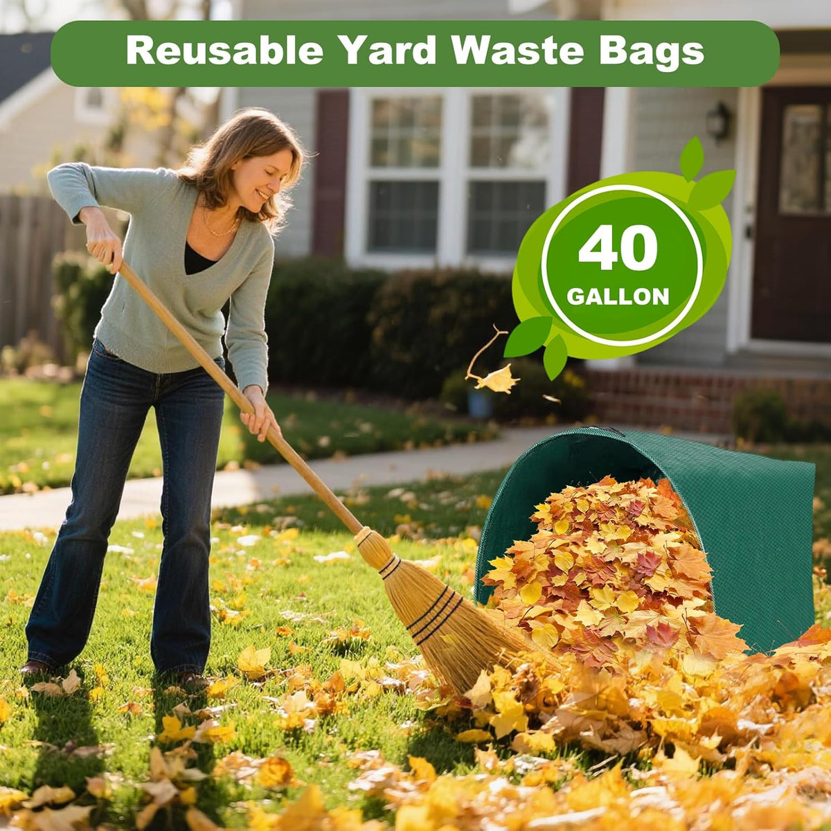 4Pack 40 Gallon Dustpan Type Lawn Bags Reusable Collapsible Heavy Duty Leaf Bags Yard Waste bags