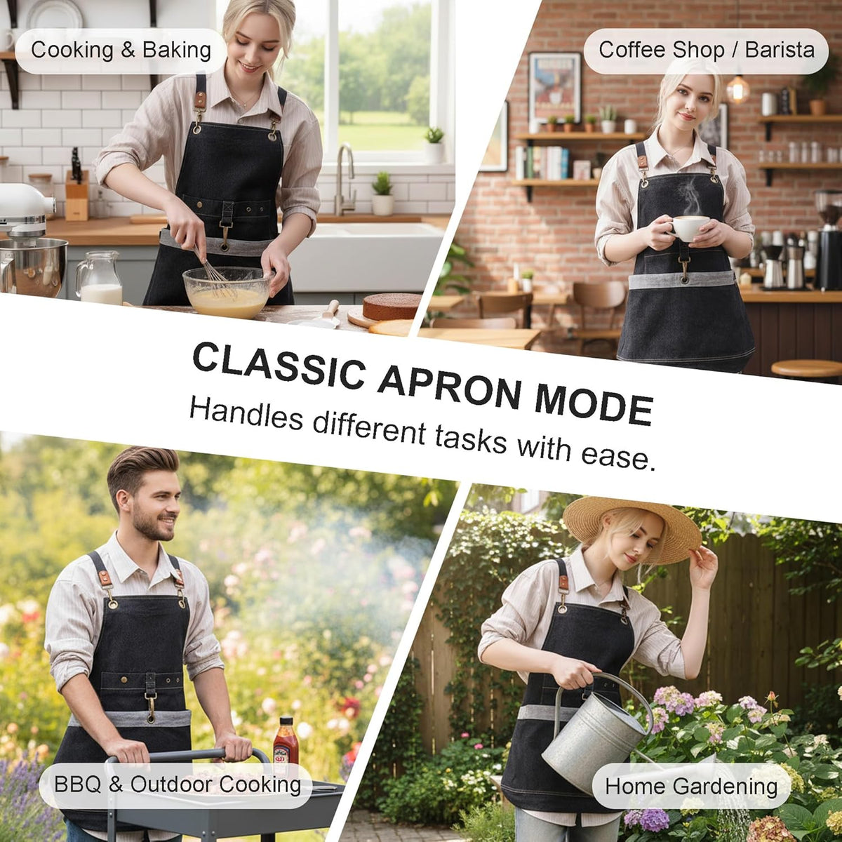 Gardening Apron – Denim Cross Back Garden & Harvest Apron with Adjustable Straps and Large Pockets