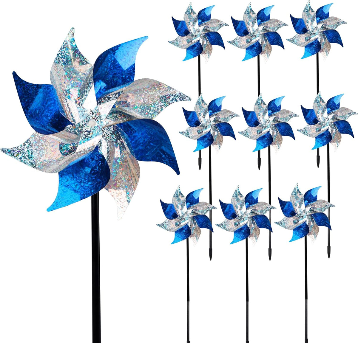 Hausse 10 Pack Reflective Pinwheels, Extra Sparkly Pinwheel, Bird Repellent Devices Deterrent to