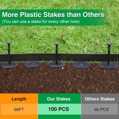Bonviee 1.5 Inch x 66FT Garden Border Edging Kit with 100 Anchoring Spikes, Flexible Garden Edging