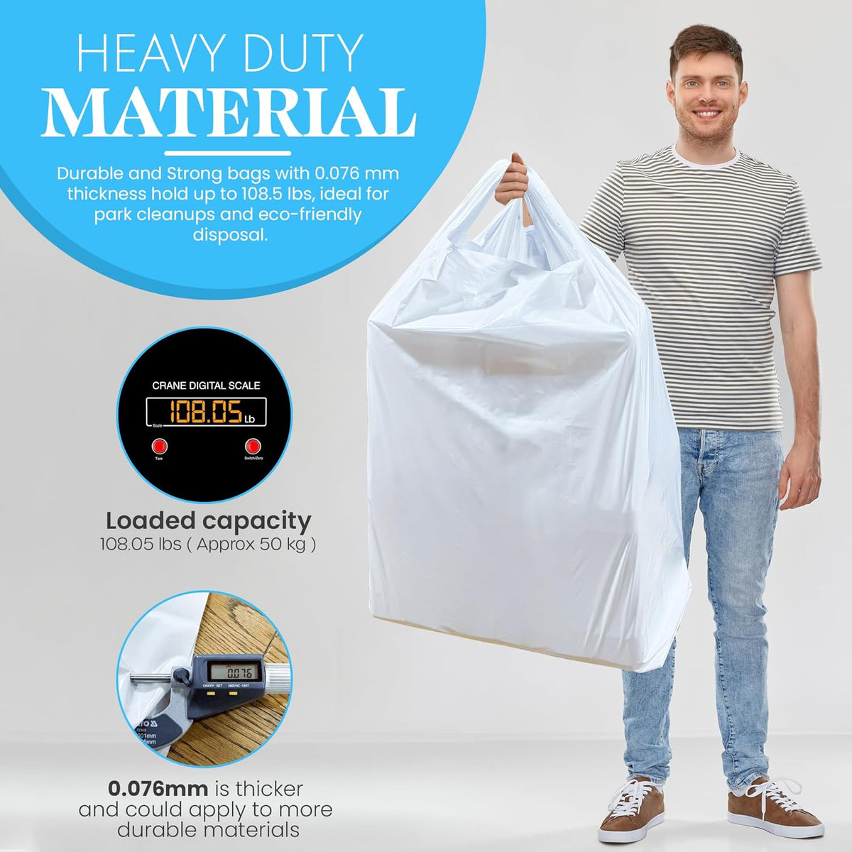 Heavy Duty Contractor Trash Bags with Handles – 52 Gallon, 40 Count | 3 MIL Thick, Extra Large