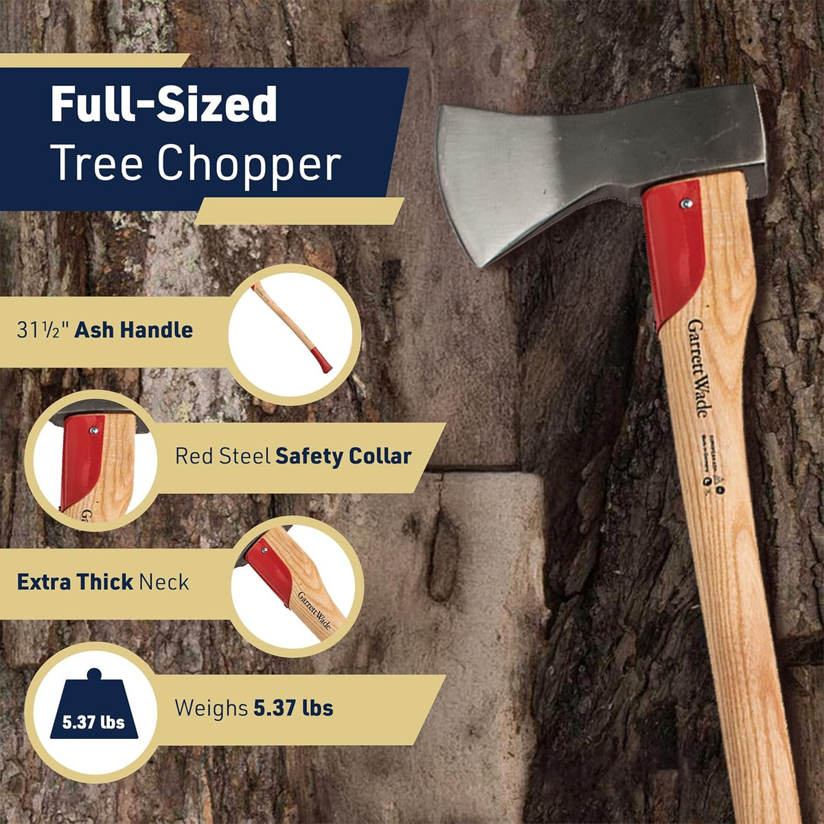 Forest Maul Wood Splitter Axe - 31” Tree Felling Wood Splitting Axe with Ash Handle and Steel Log