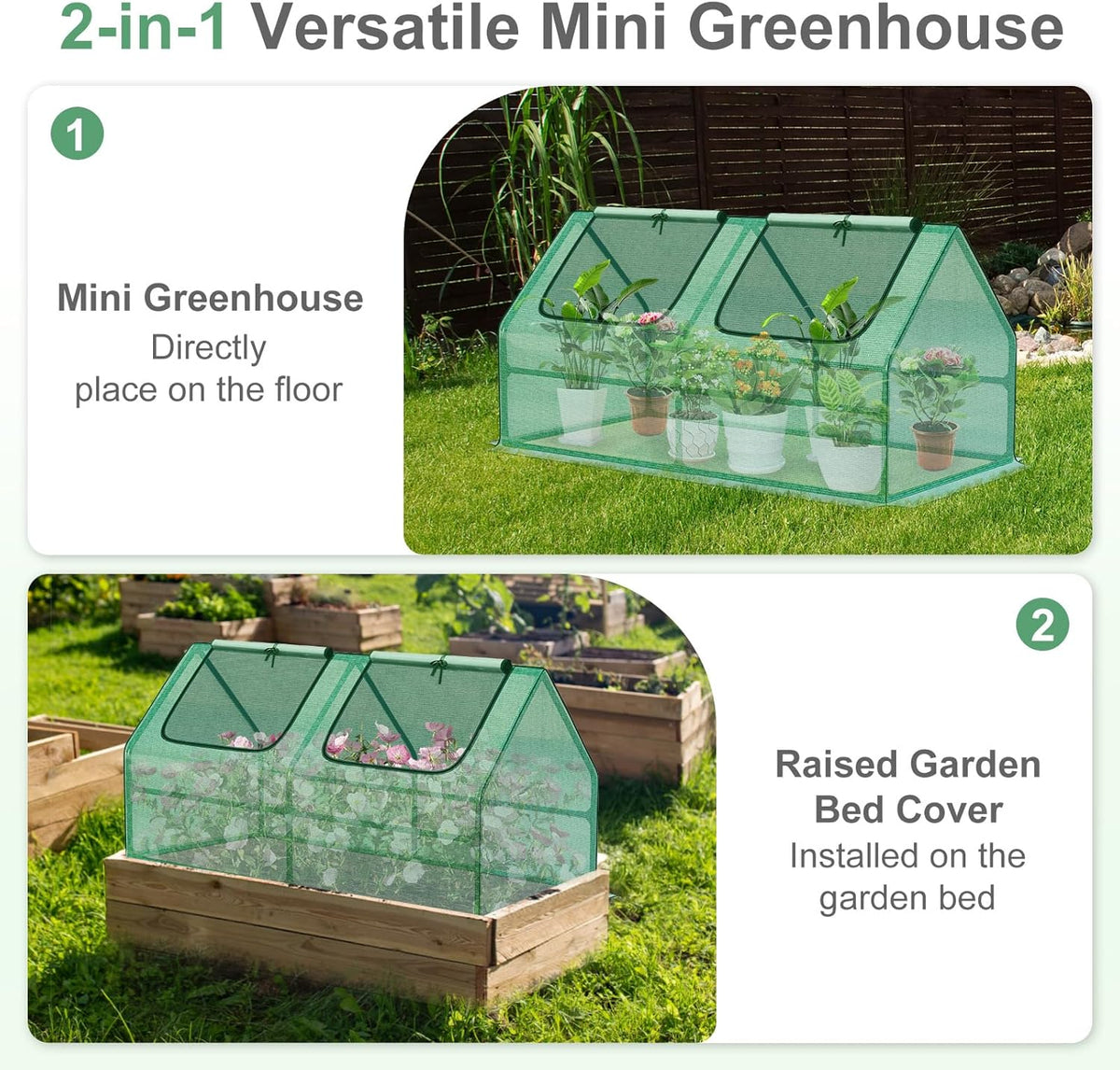 Aoodor 4 x 2 x 2 ft Mini Greenhouse with 2 Zipper Doors, Water Resistant, UV Protected for Flowers
