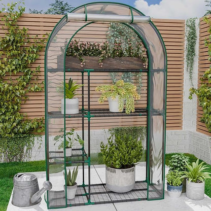 4-Tier Mini Greenhouse, 40 x 18 x 63 inch Steel Frame and PE Cover Plastic Plant Rack Stand Green