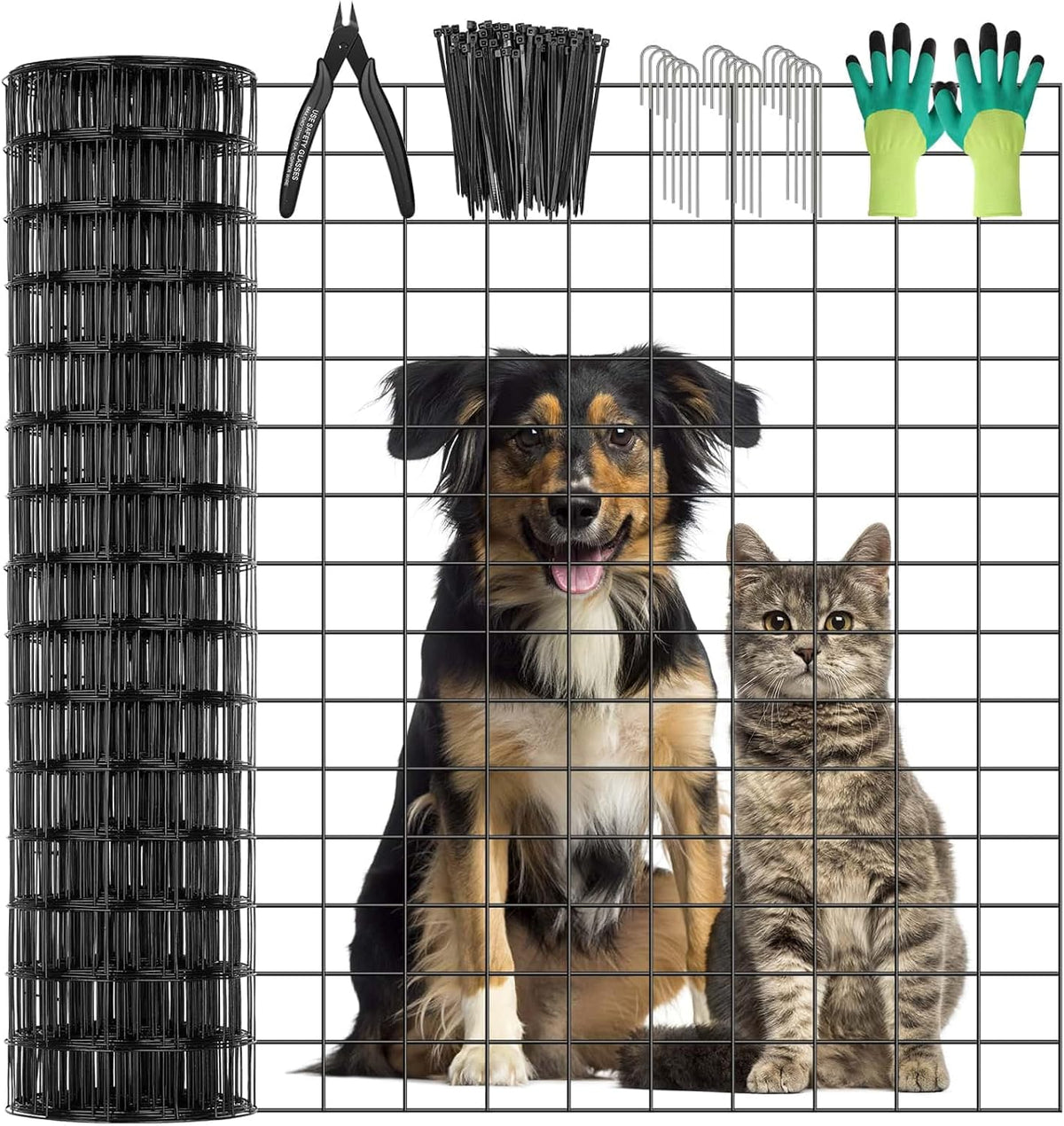 Black Welded Wire Fence 36 Inch x 59 Foot, 2.4" x 2.4" 14GA PVC Coated Wire Fencing for Garden Bed