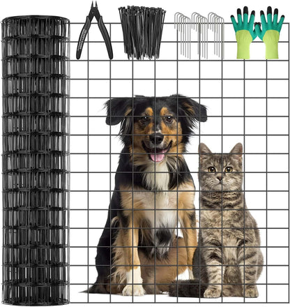 Black Welded Wire Fence 36 Inch x 59 Foot, 2.4" x 2.4" 14GA PVC Coated Wire Fencing for Garden Bed