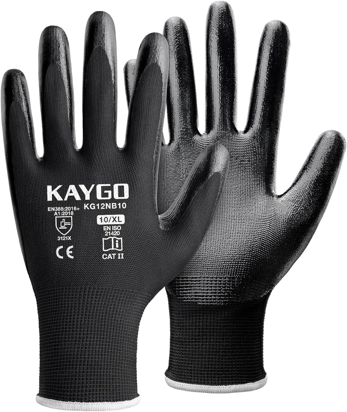 KAYGO Work Gloves Nitrile Coated, 12 Pairs KG12N，Seamless Knit, Protective Safety Work Gloves with