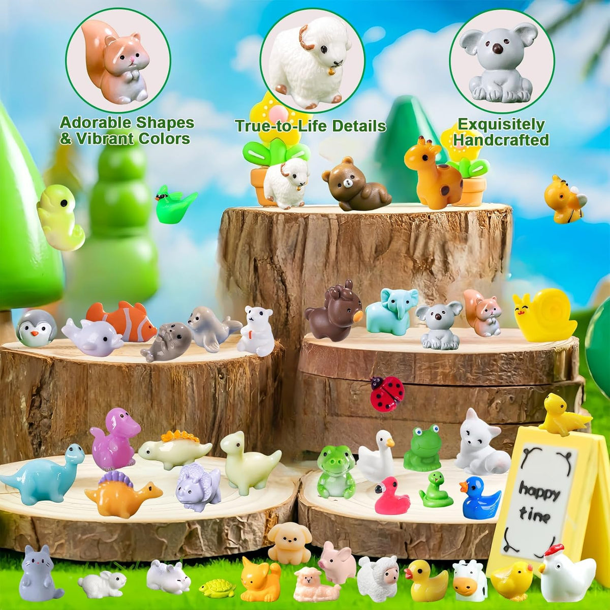 45-Piece Mini Resin Animals, 45 Styles Resin Animals Variety Pack for Dollhouse Fairy Garden