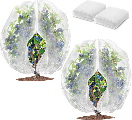 2 Pack Fruit Tree Netting Bags with Zipper and Drawstring, 4 x 5ft Ultra Fine Mesh Garden Netting