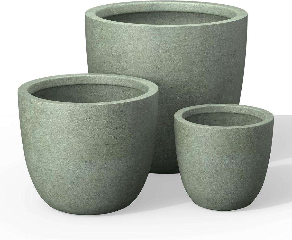 Kante 18",14",10" Dia Concrete Round Planters (Set of 3), Outdoor Indoor Large Planter Pots with