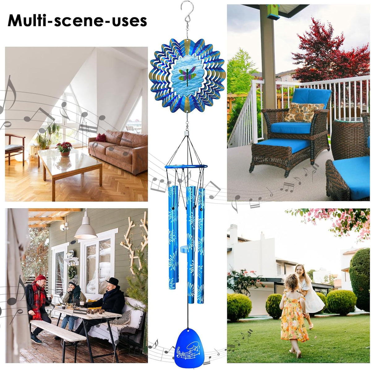 33" Memorial Wind Chimes Outdoor | Deep Tone with Animated Dragonfly Spinner, Rustproof Garden