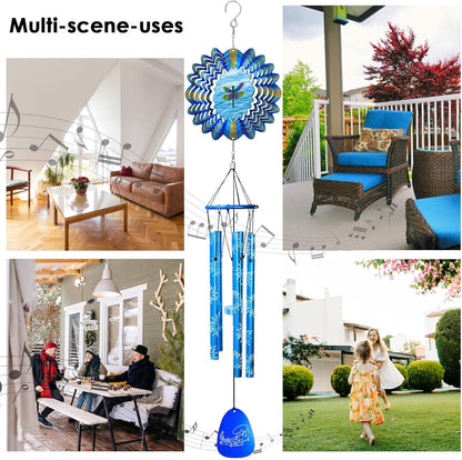 33" Memorial Wind Chimes Outdoor | Deep Tone with Animated Dragonfly Spinner, Rustproof Garden