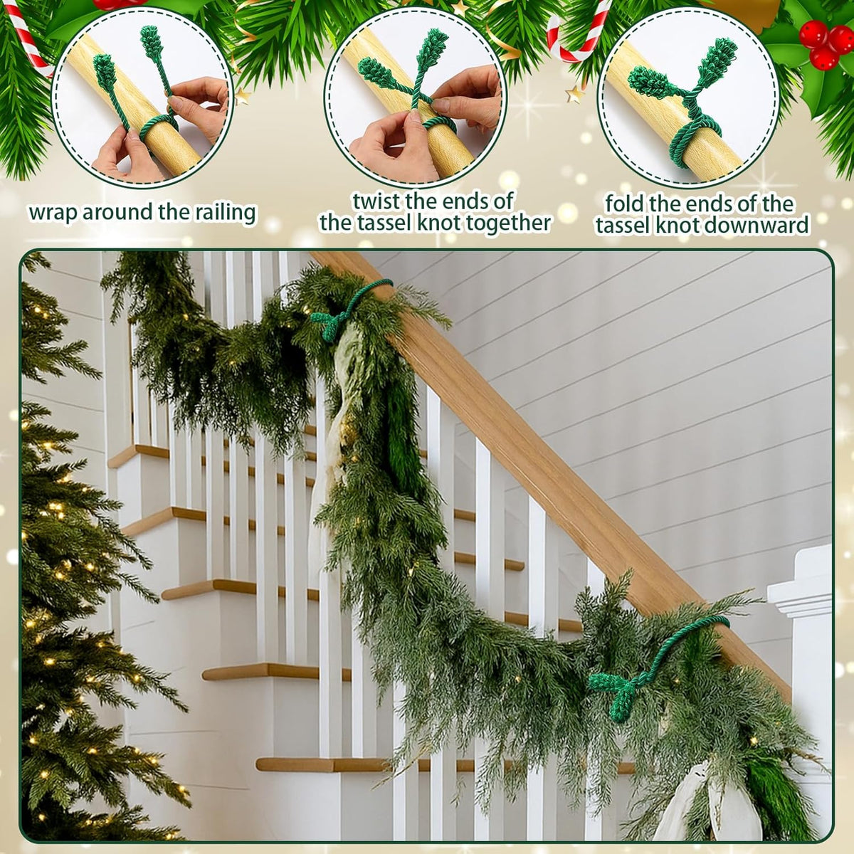 Shappy 36 Pieces Christmas Garland Banister Ties Christmas Decorative Reusable and Flexible Twist