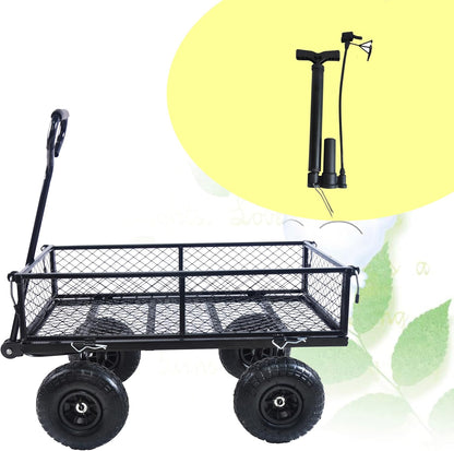 Wagon With Removable Sides for Farms, Warehouses - Garden Dump Cart With Air Wheels (Black)