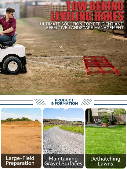 4ft Heavy Duty Drag Harrow for ATV, UTV, Tractor - Adjustable Tow Behind Leveling Rake with Weight