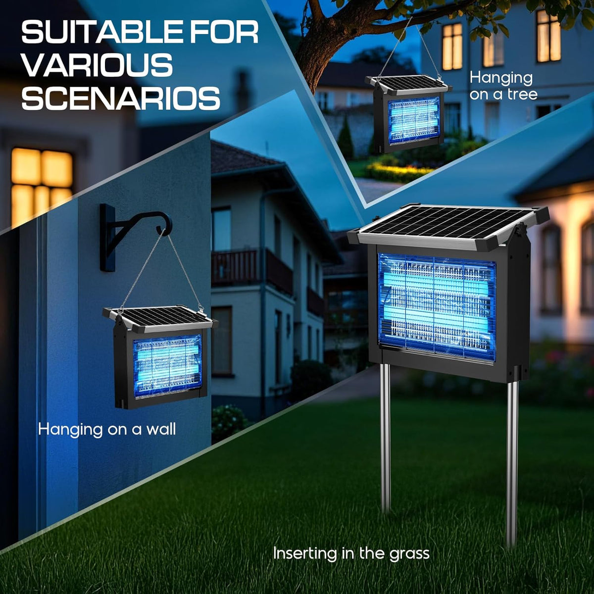 Solar Bug Zapper Outdoor Waterproof, Jepwe 4500V Cordless Bug Zapper Outdoor Large, Rechargeable