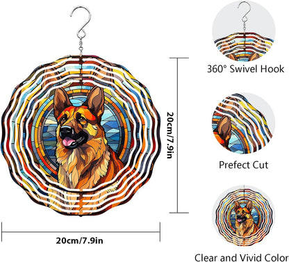 German Shepherd Dog Wind Spinners Outdoor Dog Memorial Gifts, 3D Metal Kinetic Hanging Garden Wind