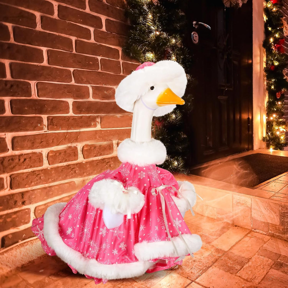 Suzile Pink Christmas Goose Outfit Dresses Clothes for 23" High Cement or Plastic Porch Goose