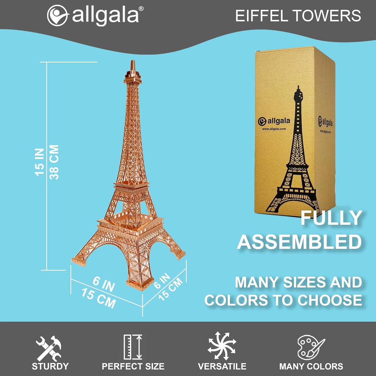allgala Eiffel Tower Statue Decor Alloy Metal, and Size (15", Rose Gold)