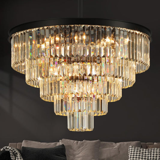 Crystal Chandeliers for Dining Room Lights Fixture Over Table, 20 Lights Black Modern Chandeliers