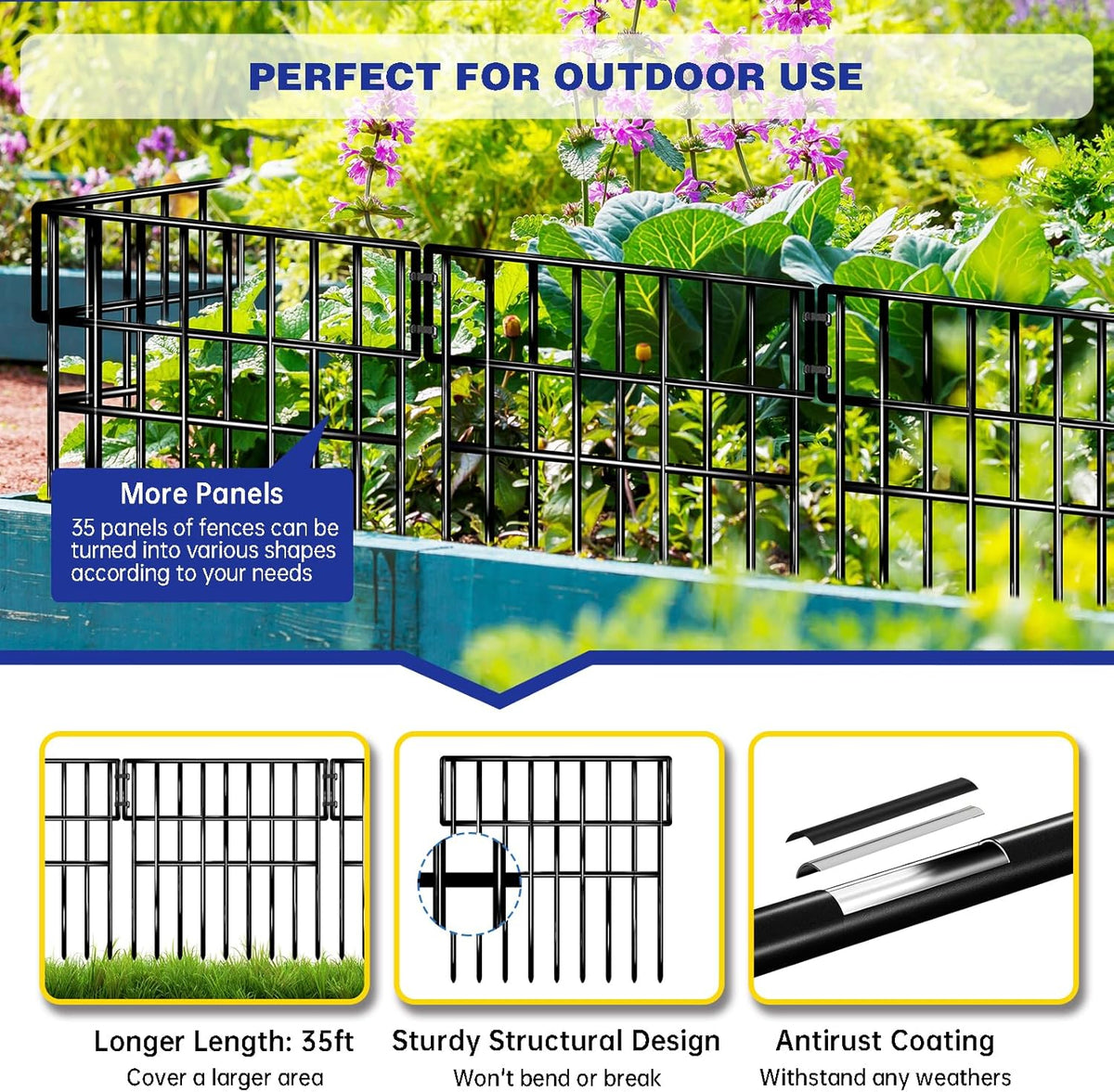 25 Panels Animal Barrier Fence, 27 Ft(L) X 13 in(H) No Dig Garden Edging Border for Yard, Anti