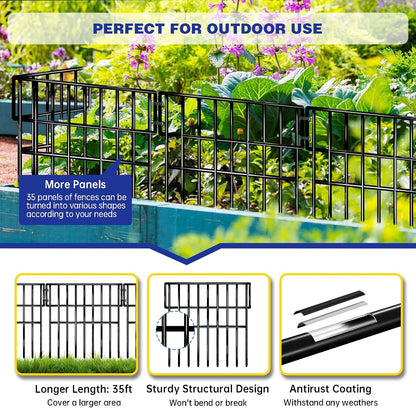 25 Panels Animal Barrier Fence, 27 Ft(L) X 13 in(H) No Dig Garden Edging Border for Yard, Anti