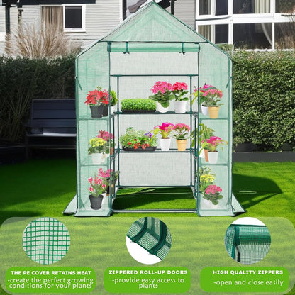 Walk-in Greenhouse for Outdoors, Thickened PE Cover & Heavy Duty Powder-Coated Steel, Mesh Door &
